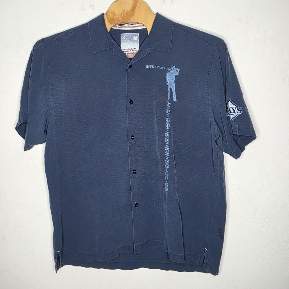Tommy Bahama Silk Hawaiian Shirt Rays Tampa Men's XL Baseball